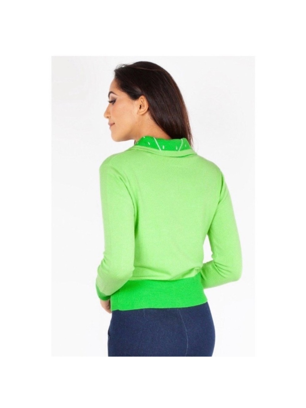Voodoo Vixen Izzie Lime Embroidered Cardigan Sweater Green Size Medium - Picture 2 of 7